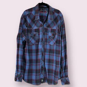 ROCK47 Men's Shirt Purple Plaid Long Sleeve Size XXL Western Shirt Snap